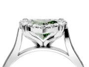 Single Halo Engagement Ring Setting for Fancy Green Heart-Shaped Center with Corner Claws, Plain Band and Prong Head in Sterling Silver