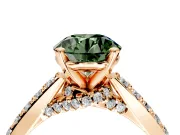 Solitaire Engagement Ring Setting for Fancy Green Round Cut Center with Crossover Accents and Prong Head in Rose Gold