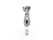 3 Stone Engagement Ring Setting for Fancy Green Heart-Shaped Center with Pave Twist Band and Prong Head in White Gold