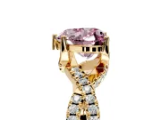 Solitaire Engagement Ring Setting for Fancy Pink Heart-Shaped Center with Narrow Twist Pave Band and Prong Head in Yellow Gold