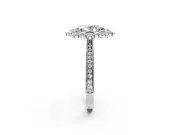 Milgrain Halo Engagement Ring Setting for Oval Center with Bezel Point Accents and Prong Head in Sterling Silver