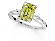 Solitaire Engagement Ring Setting for Fancy Yellow Emerald Cut Center with Channel Accents and Prong Head in Platinum