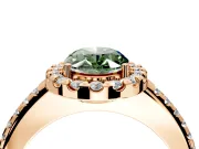 Pave Halo Engagement Ring Setting for Fancy Green Oval Center with Single Row Pave Band and Prong Head in Rose Gold