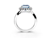 Starburst Halo Engagement Ring Setting for Fancy Blue Asscher Cut Center with Flat Cathedral Band and Prong Head in Platinum