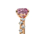 Cluster Engagement Ring Setting for Fancy Pink Cushion Cut Center with Round Cut Accent Band and Prong Head in Rose Gold