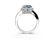 Halo Engagement Ring Setting for Fancy Blue Heart-Shaped Center with Metal-Rimmed Halo, Pave Band and Prong Head in Platinum