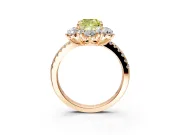 Floral Halo Engagement Ring Setting for Fancy Yellow Cushion Cut Center with Pave Accents and Prong Head in Rose Gold