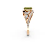 Halo Engagement Ring Setting for Fancy Yellow Emerald Cut Center with Marquise and Pave Bypass Band and Prong Head in Rose Gold