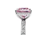 Hidden Halo Engagement Ring Setting for Fancy Pink Princess Cut Center with Pave Band and Prong Head in Sterling Silver