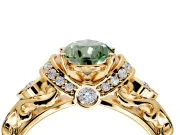 Solitaire Engagement Ring Setting for Fancy Green Pear-Shaped Center with Filigree Band and Prong Head in Yellow Gold