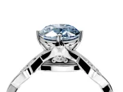 Solitaire Engagement Ring Setting for Fancy Blue Oval Center with Accented Twist Band and Leaf Prong Head in White Gold