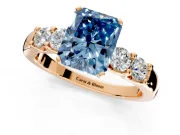 5 Stone Engagement Ring Setting for Fancy Blue Radiant Cut Center with Plain Band and Prong Head in Rose Gold