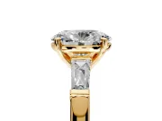 3 Stone Engagement Ring Setting for Oval Center with Tapered Baguettes, Plain Band and Prong Head in Yellow Gold