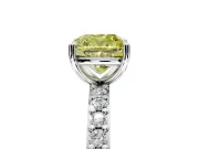 Solitaire Engagement Ring Setting for Fancy Yellow Cushion Cut Center with Round Cut Pave Band and Prong Head in White Gold