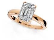 Solitaire Engagement Ring Setting for Emerald Cut Center with Plain Band and Flat Tab Prong Head in Rose Gold