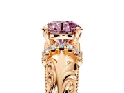 Solitaire Engagement Ring Setting for Fancy Pink Round Cut Center with Filigree Accent Basket and Prong Head in Rose Gold