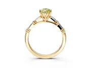 Baguette Engagement Ring Setting for Fancy Yellow Pear-Shaped Center with Alternating Bar-Set Band and Prong Head in Yellow Gold