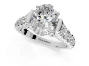 Solitaire Engagement Ring Setting for Oval Center with Pave Cathedral Shoulders and Prong Head in White Gold