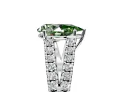 Solitaire Engagement Ring Setting for Fancy Green Pear-Shaped Center with Pave Split Shank and Prong Head in Sterling Silver