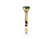 Side Accent Engagement Ring Setting for Fancy Green Round Cut Center with Accent Shoulders and Prong Head in Yellow Gold