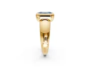 Solitaire Engagement Ring Setting for Fancy Blue Emerald Cut Center with Wide Band and Bezel Head in Yellow Gold