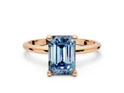 Minimalist Solitaire Engagement Ring Setting for Fancy Blue Emerald Cut Center with Thin Band and Prong Head in Rose Gold