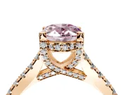 Solitaire Engagement Ring Setting for Fancy Pink Oval Center with Widening Pave Band and Claw Prong Head in Rose Gold