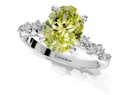 Solitaire Engagement Ring Setting for Fancy Yellow Oval Center with Trailing Leaf Accent Band and Prong Head in Sterling Silver
