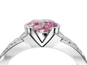 Bezel Engagement Ring Setting for Fancy Pink Cushion Cut Center with Wide Channel-Set Band and Bezel Head in Platinum