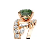 Solitaire Engagement Ring Setting for Fancy Green Cushion Cut Center with Filigree Band and Prong Head in Rose Gold