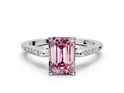 Solitaire Engagement Ring Setting for Fancy Pink Emerald Cut Center with Channel Accents and Prong Head in Platinum