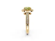Milgrain Halo Engagement Ring Setting for Fancy Yellow Cushion Cut Center with Three-Sided Pave Band and Prong Head in Yellow Gold