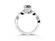 Solitaire Engagement Ring Setting for Fancy Green Oval Center with Carved Leaf Shoulders and Prong Head in Sterling Silver