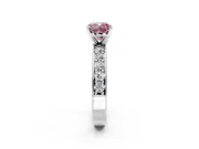 Solitaire Engagement Ring Setting for Fancy Pink Cushion Cut Center with Channel-Set Accents and Prong Head in Platinum