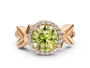 Halo Engagement Ring Setting for Fancy Yellow Round Cut Center with Floral Band and Prong Head in Rose Gold