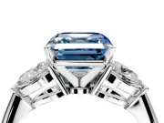 3 Stone Engagement Ring Setting for Fancy Blue Asscher Cut Center with Large Pear-Shaped Accents and Prong Head in Platinum