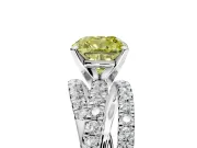Solitaire Engagement Ring Setting for Fancy Yellow Cushion Cut Center with Woven 3-Strand Pave Band and Prong Head in White Gold