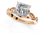 Solitaire Engagement Ring Setting for Princess Cut Center with Marquise and Bezel Accents and Prong Head in Rose Gold