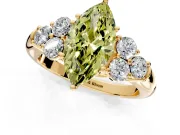 Cluster Engagement Ring Setting for Fancy Yellow Marquise Center with Round Cut Accent Frame and Prong Head in Yellow Gold