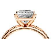 Solitaire Engagement Ring Setting for Princess Cut Center with Scrollwork Band and Prong Head in Rose Gold