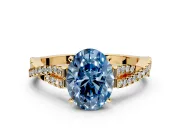 Solitaire Engagement Ring Setting for Fancy Blue Oval Center with Twisted Pave Split Shank and Prong Head in Yellow Gold