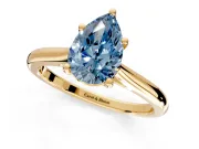 Solitaire Engagement Ring Setting for Fancy Blue Pear-Shaped Center with Narrow Cathedral Band and Prong Head in Yellow Gold