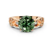 Leaf Engagement Ring Setting for Fancy Green Round Cut Center with Milgrain Accent Band and Prong Head in Rose Gold