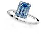 Solitaire Engagement Ring Setting for Fancy Blue Emerald Cut Center with Straight Thin Band and Prong Head in White Gold
