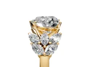 Leaf Cluster Engagement Ring Setting for Heart-Shaped Center with Marquise Accents and Prong Head in Yellow Gold