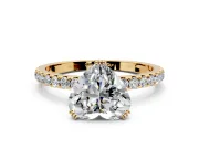 Solitaire Engagement Ring Setting for Heart-Shaped Center with Pave Band and Claw Prong Head in Yellow Gold