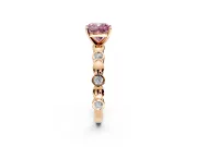 Solitaire Engagement Ring Setting for Fancy Pink Cushion Cut Center with Beaded Bezel Station Band and Prong Head in Rose Gold