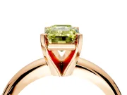 Solitaire Engagement Ring Setting for Fancy Yellow Emerald Cut Center with Wire Band and Prong Head in Rose Gold