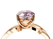 Solitaire Engagement Ring Setting for Fancy Pink Oval Center with Pave and Plain Crossover Band and Prong Head in Rose Gold