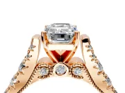 Solitaire Engagement Ring Setting for Emerald Cut Center with Pave Cathedral Shoulders and Prong Head in Rose Gold